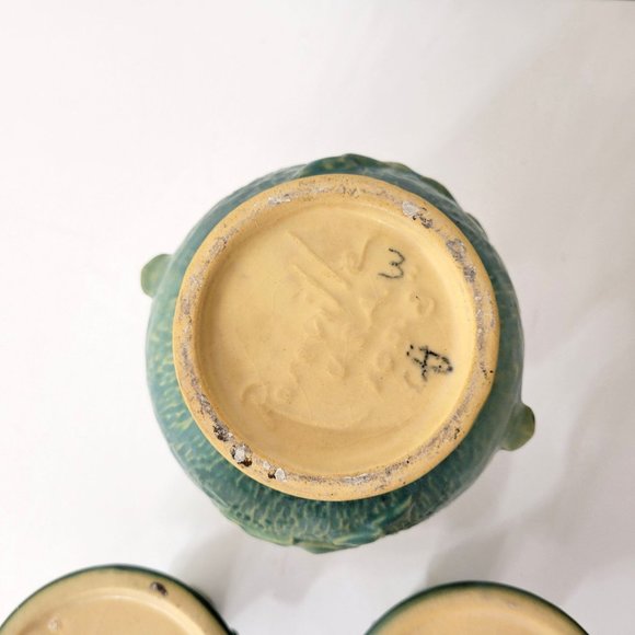 Roseville Clematis Pottery Candleholders and Vase - Picture 7 of 9